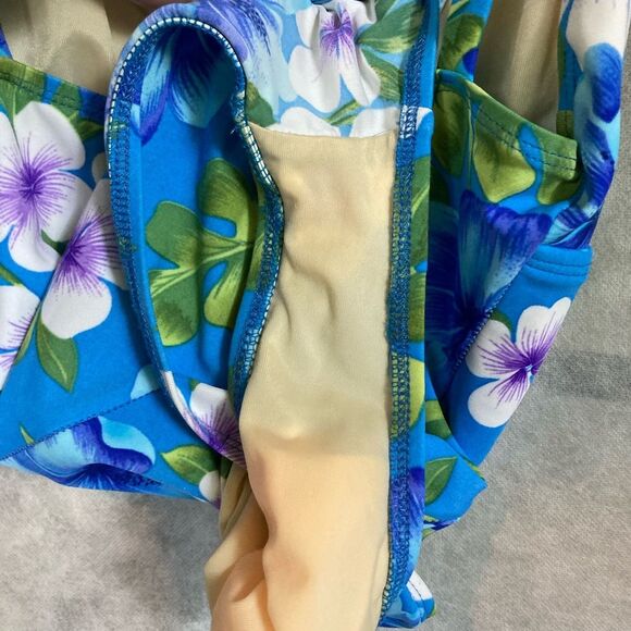 LANDS END Floral Green Tropical Leaves One Piece Swimsuit Womens Size 8 - Picture 13 of 15